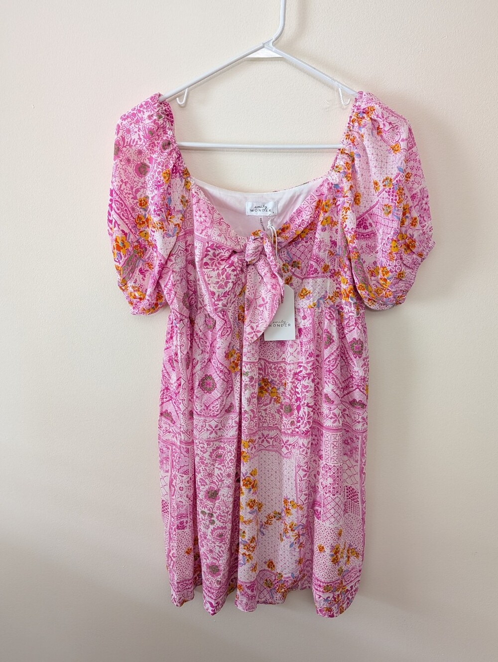❣️3/$25 Emily Wonder Women's Pink Floral Tie-Front Dress w/Liner